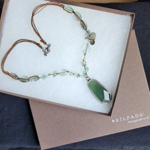 Silpada Green Glass Silver Brown Necklace 18in